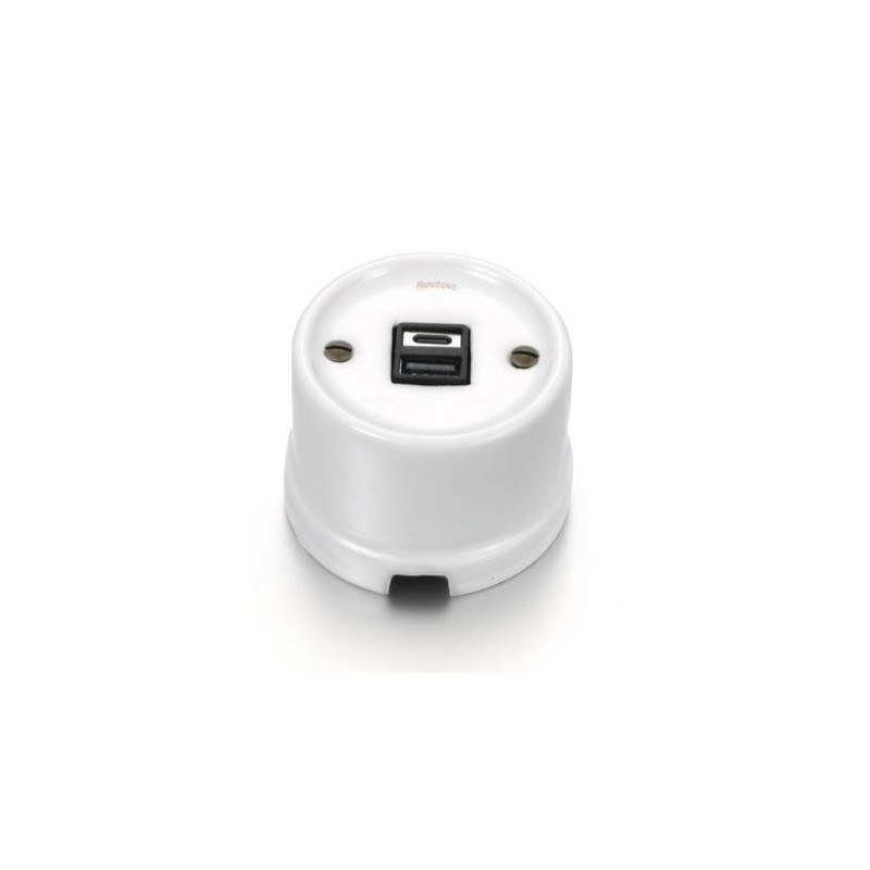 Cargador doble USB A+C porcelana blanca Fontini