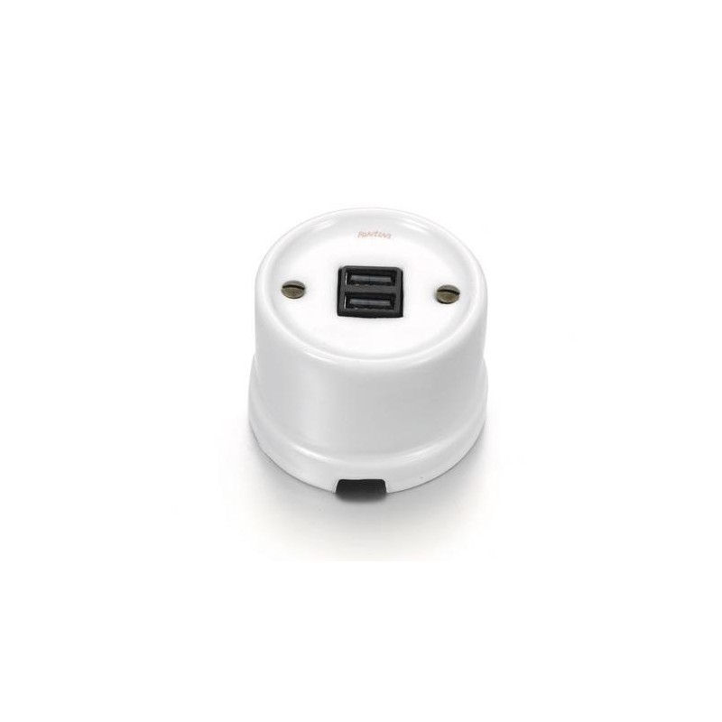 Cargador USB doble 2,6A porcelana blanca Fontini